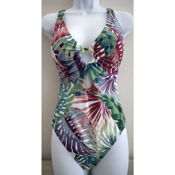Bleu Rod Beattie Women's Sz 10 Multi Floral Ring Me Up X-Back 1-Pc Swimsuit - Picture 1 of 10